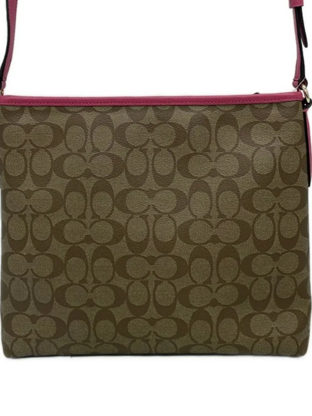 COACH Luxury Signature File Bag F34938 Beige Brown Pink PVC Leather